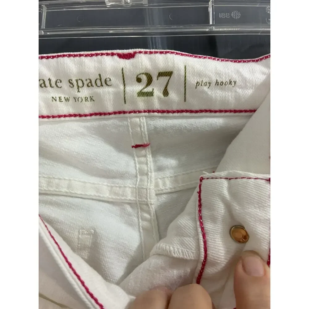 Kate Spade Play Hooky Broome Street White Stretch Denim Pants Sz 27